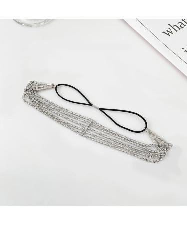 Silver Rhinestone Multi Layered Forehead Headband for Women and Girls - Bridal Elastic Crystal Head Chain | FRDTLUTHW - Buy Online on GoSupps.com