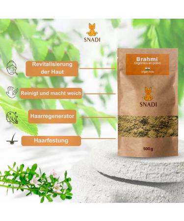 Organic Brahmi Powder 100% - 500g | Authentic Indian Herbal Supplement for DIY Cosmetics | Snadi | Eco-Friendly Dypack Bag | Bacopa Monnieri | International Shipping - Buy Online on GoSupps.com