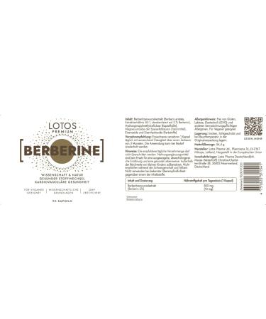  Lotos Pharma Berberine Premium 500mg - 90 Capsules - Pack of 3 - Vegan Friendly - Maximum Absorption Berberis Aristata - GMP Certified Quality System - Berberine No Additives - Buy Online on GoSupps.com