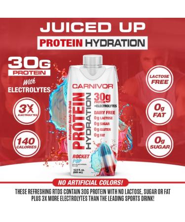 MuscleMeds Carnivor Protein Hydration RTD Ready to Drink Lactose Free Sugar Free 30g Isolate Protein Halal Certified Rocket Pop 16.9 Fl Oz (Pack of 12) - Buy Online on GoSupps.com