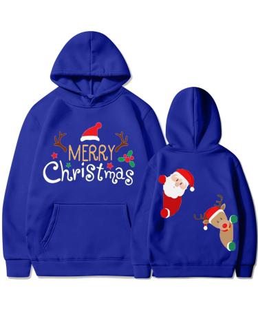 Yihaojia Womens Christmas Sweatshirts Pullover Hoodies Fleece Sweaters Long Sleeve Pockets Winter Fall Outfits Y2k Clothes Blue X-Large