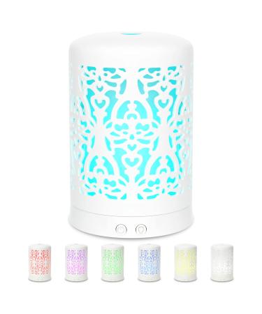 Essential Oil Diffuser Aromatherapy Humidifier: Air Mist Vaporizer for Room - White Ceramic Aroma Infuser for Home Bedroom Office - Small Ultrasonic Scent Fragrance Machine… Damask