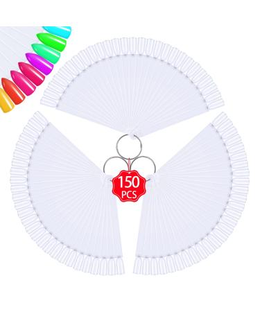 Saviland 150 PCS Nail Swatch Sticks with Ring - Fan Shape Nail Art Polish Display Tips Fake Nails Practice Color Square-shape Transparent Gel Nail Polish Board for Nail Salon DIY at Home Square Shaped