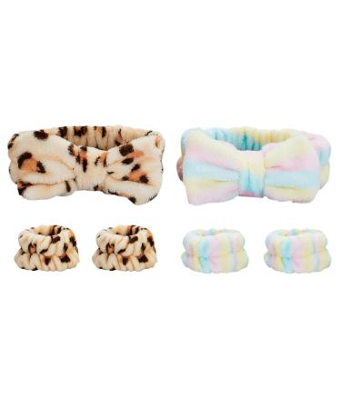 Doromy 6Pcs Headband Wrist Washband Scrunchies Cuffs Reusable Spa Headband Wrist Washband Face Wash Set Towel Facial Makeup Headband High Elastic Hair Band Wristband For Women Girls