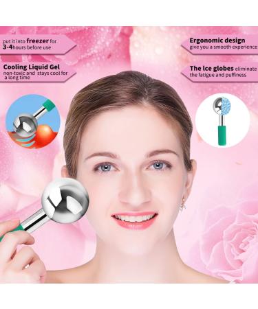 Stainless Steel Ice Roller Massager for Face, Neck & Eyes | Green Globes for Face | Dark Circles, Puffiness, Wrinkles, Collagen Boost - Innovative Skin Care Tool - Buy Online on GoSupps.com