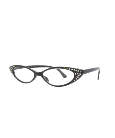 Rhinestone Colorful Cat Eye Reading Glasses R223 (Black 1.75)