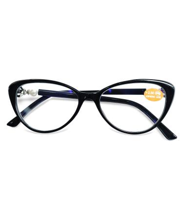 Koosufa reading glasses cats women vintage fashion cateye hornlille reading aid Retro designer full edge glasses with strength 1.0 1.5 2.5 3.5 black 1.0 x