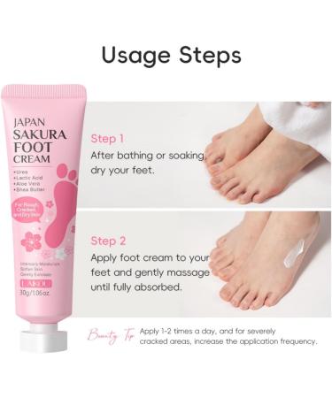 2 Pack Cherry Blossom Moisturizing Foot Cream for Dry Cracked Skin with Aloe Vera Nourishing Rough Feet and Hands Non-Greasy Fast Absorbing for All - Buy Online on GoSupps.com
