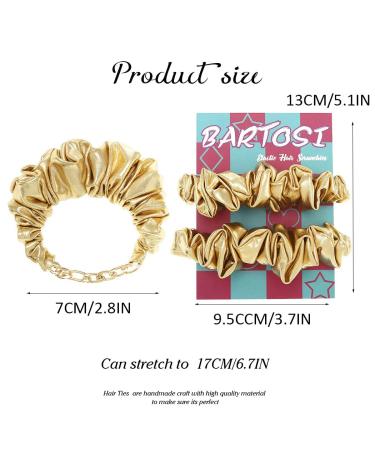 Bartosi Gold Hair Scrunchies - Pack of 2 | Elastic Hair Ties for Women and Girls | Sparkly Metallic Ponytail Holder | Fashion Hair Accessories - Buy Online on GoSupps.com