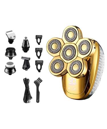 Head Shaver for Men 6 In 1 Multifunctional Bald Head Shaver Electric Razor Head Shavers For Bald Men - LED Display Shavers For Men (Color : Gold)