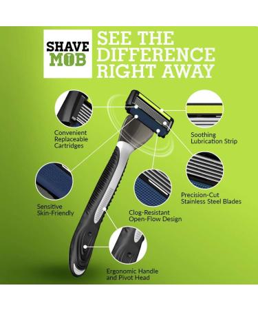 ShaveMOB 6-Blade Men's Razor Kit - Flex Head Handle with Trimmer + 12 Refills | The Caveman Shaving Kit 12 Pack - Buy Online on GoSupps.com