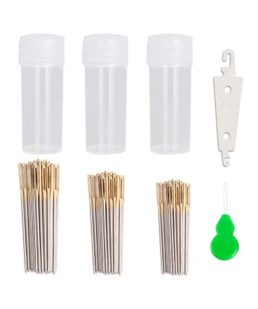 90pcs Cross Stitch Needles +2 Needle Threader Golden Color Large Eyes Cross Stitch DIY Embroidery Hand Needles Sewing Needles in Transparent Box Size 22 24 26 22+24+26