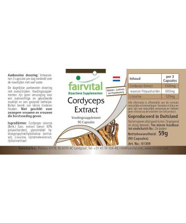 Fairvital | Cordyceps Extract 500mg Highly Dosed - 90 Capsules - Cordyceps Sinensis - Standardized to 40% Polysaccharides - Buy Online on GoSupps.com