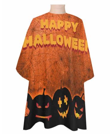 Halloween Barber Cape - Salon Hair Cutting Cape for Women Men Kids Adults Fall Black Orange Ghost Pumpkins Horror Haircut Cape with Adjustable Elastic Neckline Hairdressing Stylist Cape Accessories 1 piece 55x63 Inch Burnt Orange