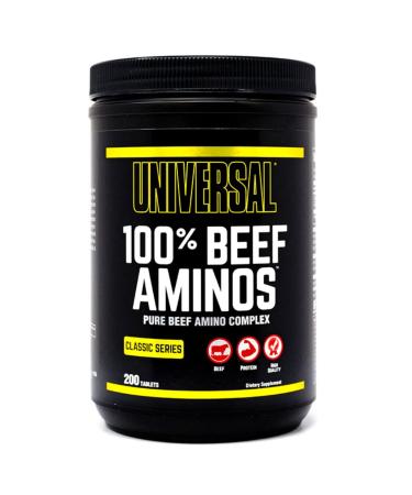 Universal 100% Beef Aminos Tablets | Pure Beef Amino Complex | Full Spectrum EAAs BCAAs & Protein from Beef Protein Isolate & Pure Desiccated Argentine Beef Liver | 66 Servings 200 Tablets