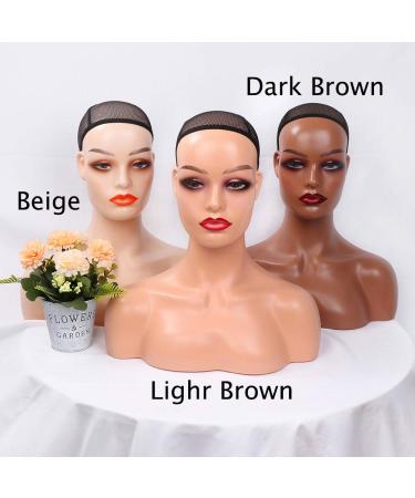 Realistic Female Mannequin Head with Shoulders for Wig/Jewelry/Makeup Display - Dark Brown - Buy Online on GoSupps.com
