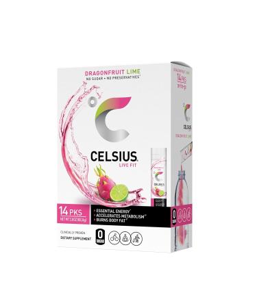 CELSIUS Dragonfruit Lime On-the-Go Powder Stick Packs 14 Count (Pack of 1)