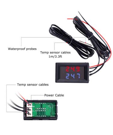 Icstation Digital Thermometer Car Auto Temperature Gauge Sensor DC 4-28V Fahrenheit Dual Display Monitor with 2 NTC Waterproof Probes - Buy Online on GoSupps.com