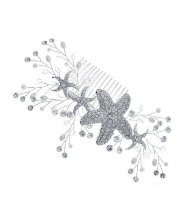 Mikinona Starfish Hair Comb Hair Comb Star Hair Comb Accessory Pearl Tiara Bridal Hair Comb Hair Combs for Women Accessories Pearl Headpiece Blue Tiara Pearl (plastic) Sweet Bride Hair up