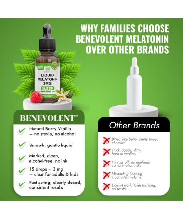 Benevolent Liquid Melatonin Drops for Adults and Kids 3mg - Melatonin Liquid as Fast-Acting Sleep Aid to Fall Asleep Faster & Longer - Non-GMO & Made in USA - Berry Vanilla Flavor 2 Month Supply 2 Fl Oz (Pack of 1) - Buy Online on GoSupps.com