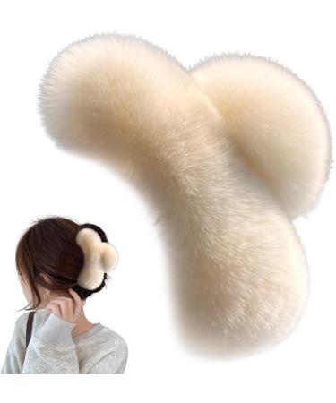 Fluffy Hair Clips 5.1 Inch Large Strong Hold Fuzzy Claw Clip for Thick Hair Nonslip Winter Half Bun Hairpins Hair Jaw Clips Beige Fluffy Hair Clip - Buy Online on GoSupps.com