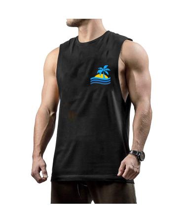 InleaderStyle Men's Casual T-Shirt Coconut Palm Bodybuilding/Running/Beach Cut Workout Tank Tops Black X-Large