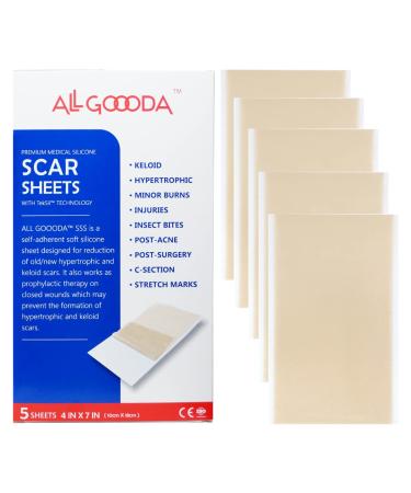 ALL GOOODA Silicone Scar Sheets Strips Tape 4 x7 5 Sheets  Scar Removal Reducing Away Surgical Treatment Keloid Bump Surgery Burn Tummy Tuck Acne C-Section Stretch Marks Silicon Cream