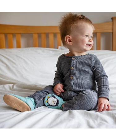 Dotty Fish Soft Leather Baby Shoes for Boys | Non Slip Toddler Shoes with Cute Penguin Design | 3-4 Years Minty Blue - Buy Online on GoSupps.com