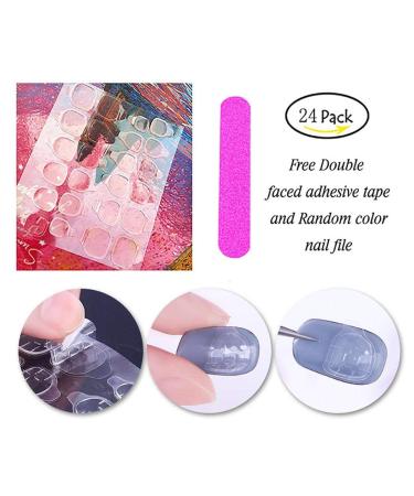 Square Glossy Acrylic Fake Toe Nails 24pc Set for Women & Girls - Blue & Pink - Buy Online on GoSupps.com