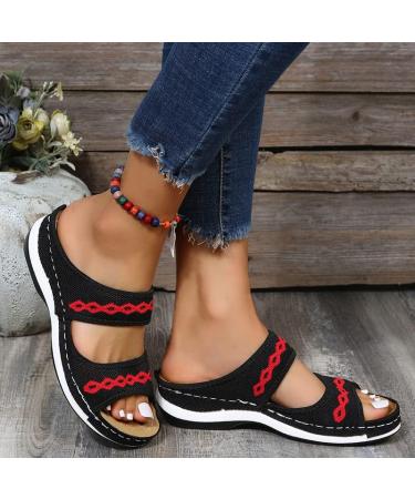 OWTERY Grigral Cross Sandals - Leather Orthopedic Arch Support Diabetic Walking Sandals - Black 3.5 - Buy Online on GoSupps.com