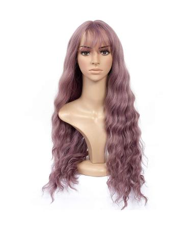 26 inch Pink Wavy Wig with Air Bangs - Heat Resistant Synthetic Hair Replacement for Women - Perfect for Party and Cosplay - Buy Online on GoSupps.com