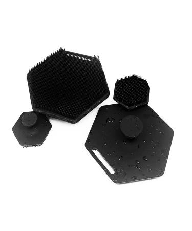 Silicone Shower Brush & Face Scrubber  Body Bath Brushes with Soft Silicone Bristles  for Exfoliating Skin and A Soft Scrub  Cleans The Body Easily (2pcs) Black&black