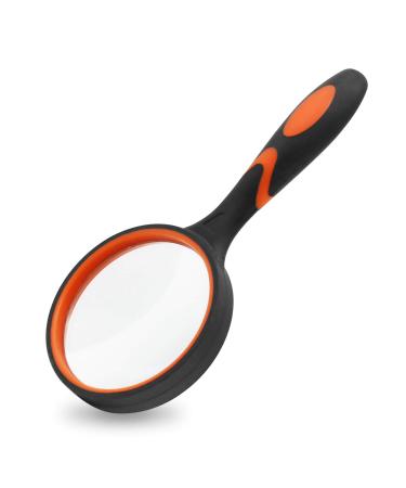 MJIYA Magnifying Glass, 8X Handheld Reading Magnifier for Kids and Seniors, Non-Scratch Quality Glass Lens, Shatterproof Design(75mm, Orange)