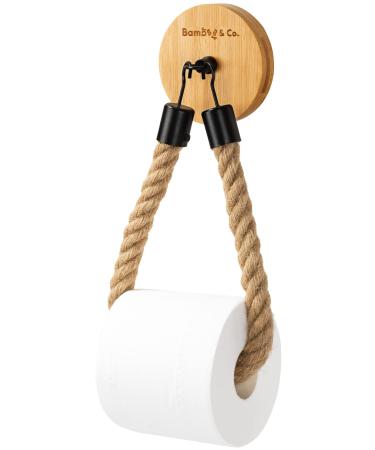 Bambouandco, Bamboo Toilet roll Holder, Without Drilling or with Drilling, Bathroom or Toilet Decoration, Hemp Rope, Handmade.