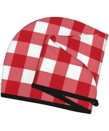 Red Checkboard Microfiber Hair Towel - Soft Super Absorbent Wrap for Long Curly & Thick Hair - Quick Dry Coral Velvet Cap for Women - Buy Online on GoSupps.com