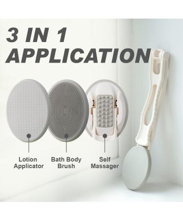 DOWMI Back Lotion Applicator - 3-in-1 Foldable Long Handle Tool with Body Brush Pad and Lotion Pad - White - Buy Online on GoSupps.com