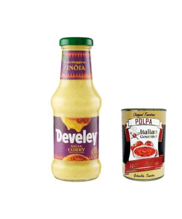 Italian Gourmet E.R. Develey Salsa Set of 6 Curry and Turmeric Sauces ideal for chicken rice or fish 250ml + Gourmet Italian Polpa 400g