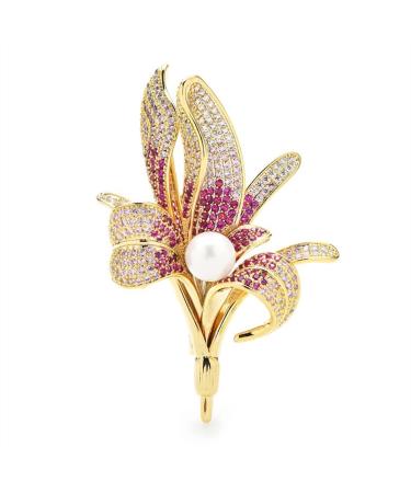 Pin Jewelry Gifts for Women Ladies Elegant Sparkle Crystal Lily Flower Brooch Wedding Party Brooch Flower Shape Brooch Ladies Fashion Accessories Brooches & Pins