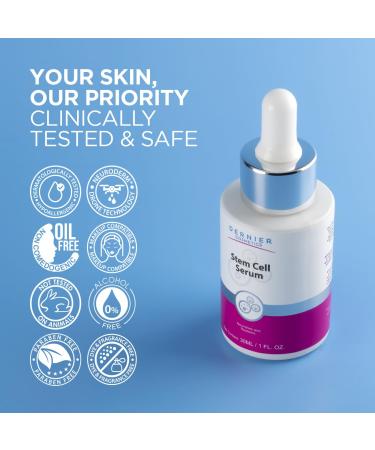 Dernier Stem Cell Face Serum 3% Bio-Vegan Stem Cells, 1% Hyaluronic Acid, 0.3% Allantoin | Overnight Hydrating Serum for Smoother-Looking Skin & Youthful Appearance (1 fl oz) - Buy Online on GoSupps.com