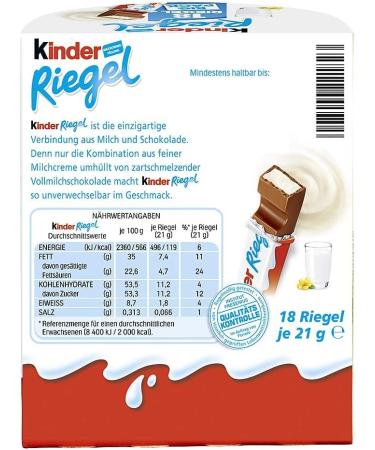 Ferrero Children's Chocolate Bars with Very Fine Milk Heart Wrapped in Whole Milk Chocolate (18 x 21 g) 6 Packs of 18 Individual Bars - Buy Online on GoSupps.com