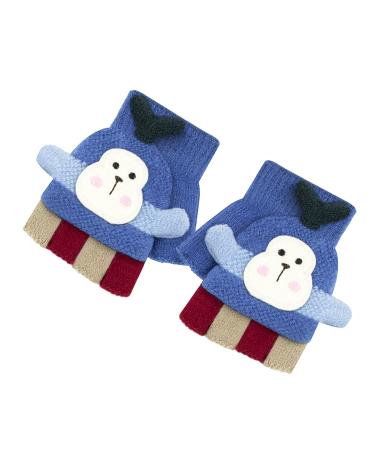 Aohhy Girls & Boys Winter Warm Gloves Children Cartoon Knitted Half Finger Mittens 1-5 years old Blue