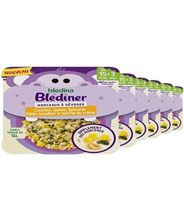 Bl dina Bites to Devour - Baby Food - Yellow Carrots Spinach Shell Pasta & a Touch of Cream - From 15 Months - Pack of 6 x 200g Meals
