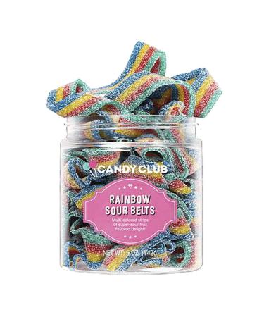 Candy Club Gourmet Gummy Rainbow Sour Belts, Vegan, Sweet and Chewy Fruit Strips for Gifts, Parties, Snacks, Candy Buffets, etc. - 5oz Jar Rainbow Sour Belts 5 Ounce (Pack of 1)