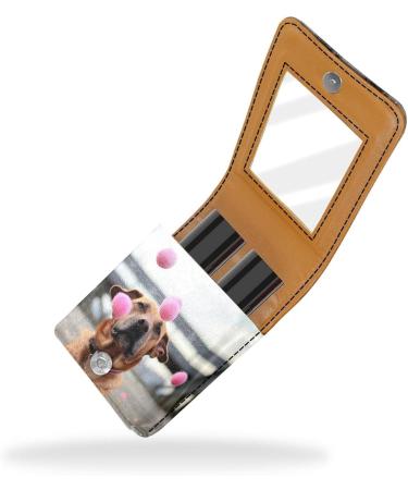 Travel Lipstick Organizer Case - Portable Makeup Bag with Mirror | Autumn Brown Dog Ball H024y2bamn - Shop Internationally - Buy Online on GoSupps.com