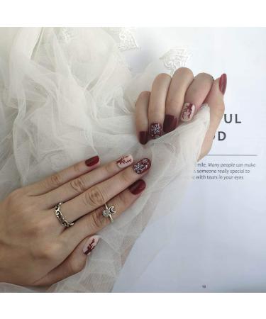 Sethexy Christmas Red Snowflake Short Acrylic Nails - 24pc Complete Cover Fingernail Art Tips for Women & Girls - Buy Online on GoSupps.com