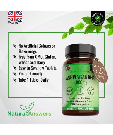 120 x Ashwagandha 1000mg Tablets | High Strength Vegan Formula | UK Made | 4 Month Supply - Buy Online on GoSupps.com