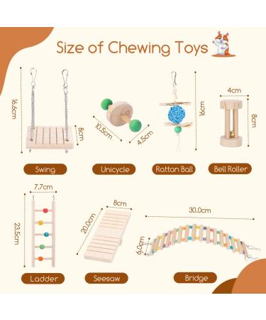 Nobleza 7-Piece Hamster Toy Set - Natural Pine Wood Chew Toys for Mice Guinea Pigs Chinchillas Rabbits & Birds - Safe & Durable - Buy Online on GoSupps.com