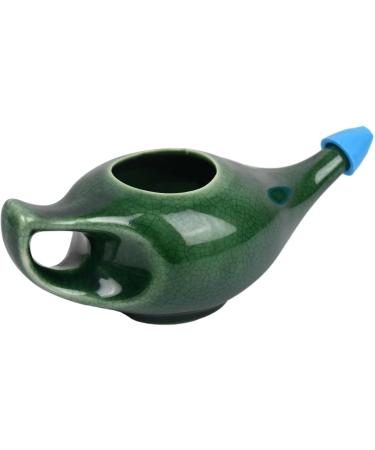 HealthGoodsIn Ceramic Neti Pot Premium Handcrafted Durable Dishwasher Safe with 2 Silicone Nozzle Tip 225 Ml. (7.6 FL Oz) Capacity (Green Crackle) - Buy Online on GoSupps.com