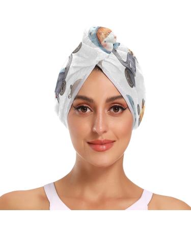 Animal Driving Car Hair Towel 2 Pack Super Absorbent Hair Drying Towel Quick Dry Hair Turbans Head Towel with Button Twisty Wrap for Women Girls