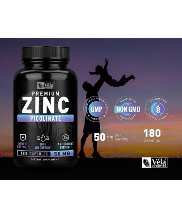 Zinc Picolinate 50mg Immune System Support | Growth Booster | 180 Capsules (6-Month Supply) - Zinc 50mg Supplements for Adults - Buy Online on GoSupps.com